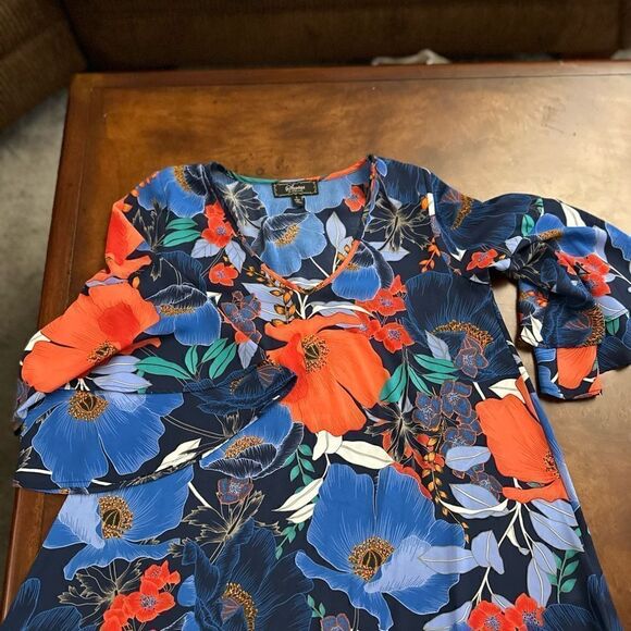 Status By Chenault Women'S Blue Floral Double Flounce Flutter Sleeve Top Small - Picture 15 of 15